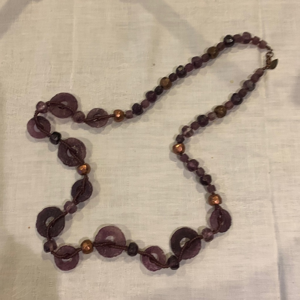 Artisan Amethyst beaded necklace, 18”.
